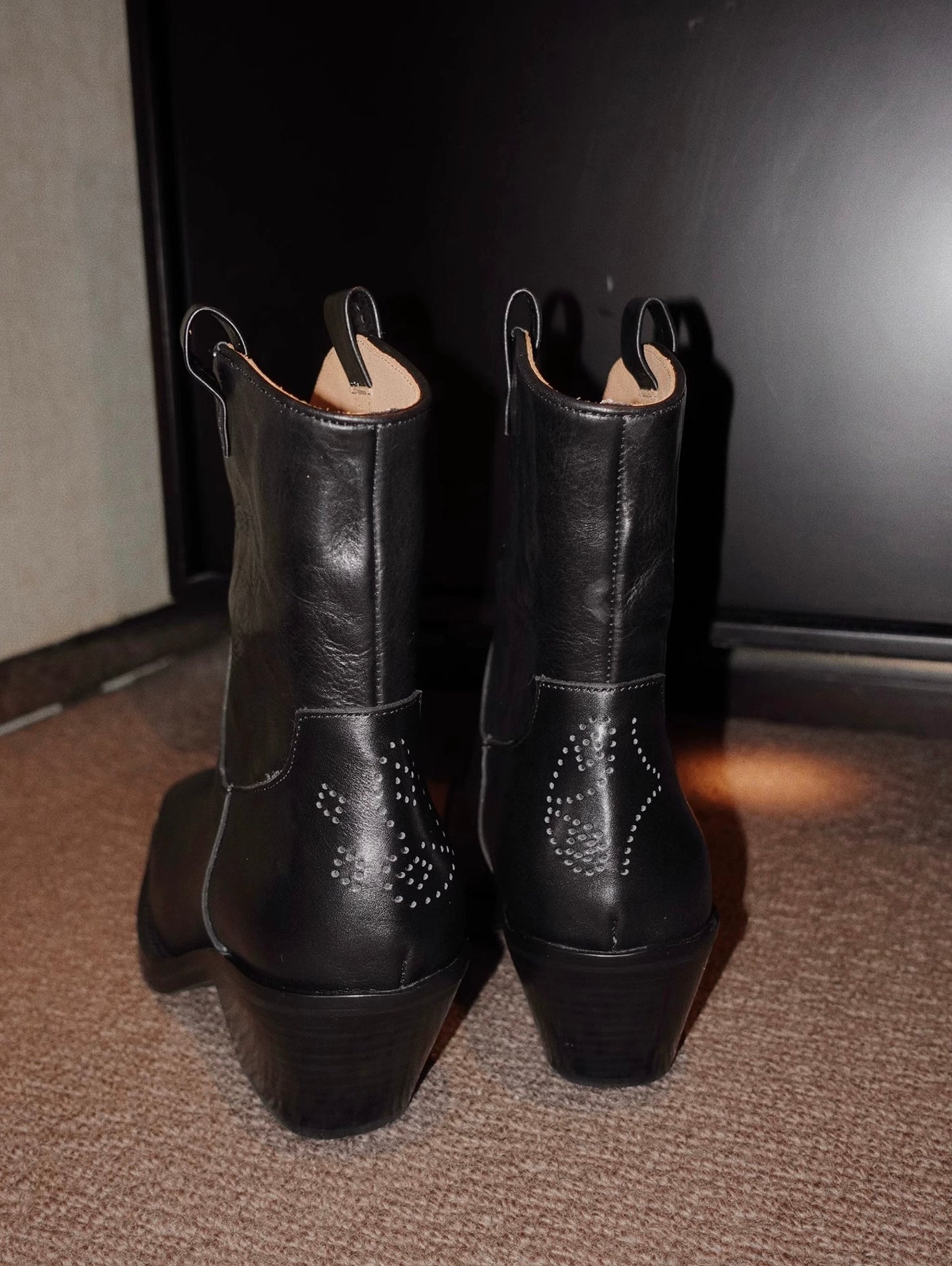 "Rebellious Lady" Women's Retro Square Toe Western Leather Boots in Black