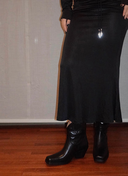 "Rebellious Lady" Women's Retro Square Toe Western Leather Boots in Black