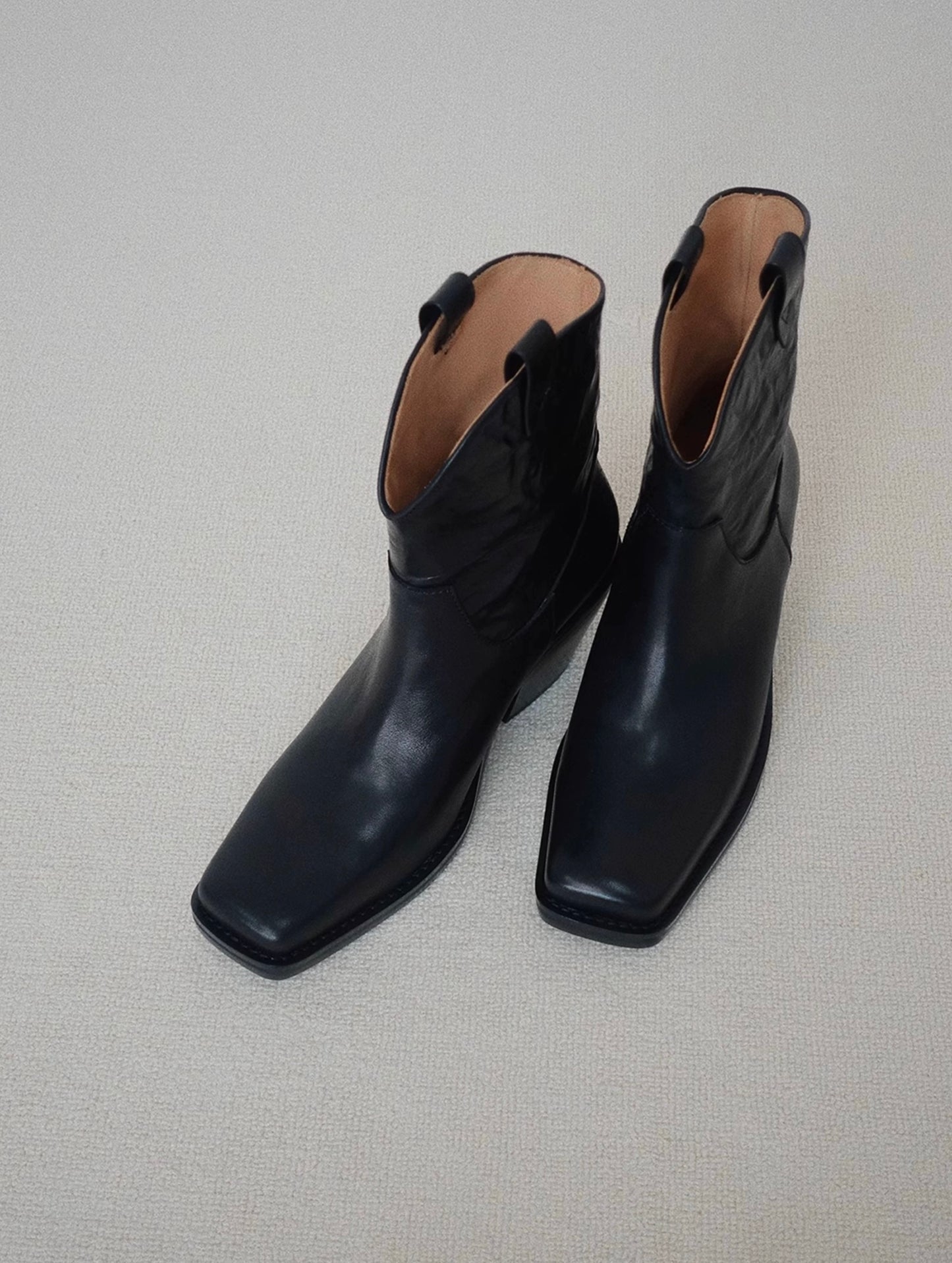 "Rebellious Lady" Women's Retro Square Toe Western Leather Boots in Black