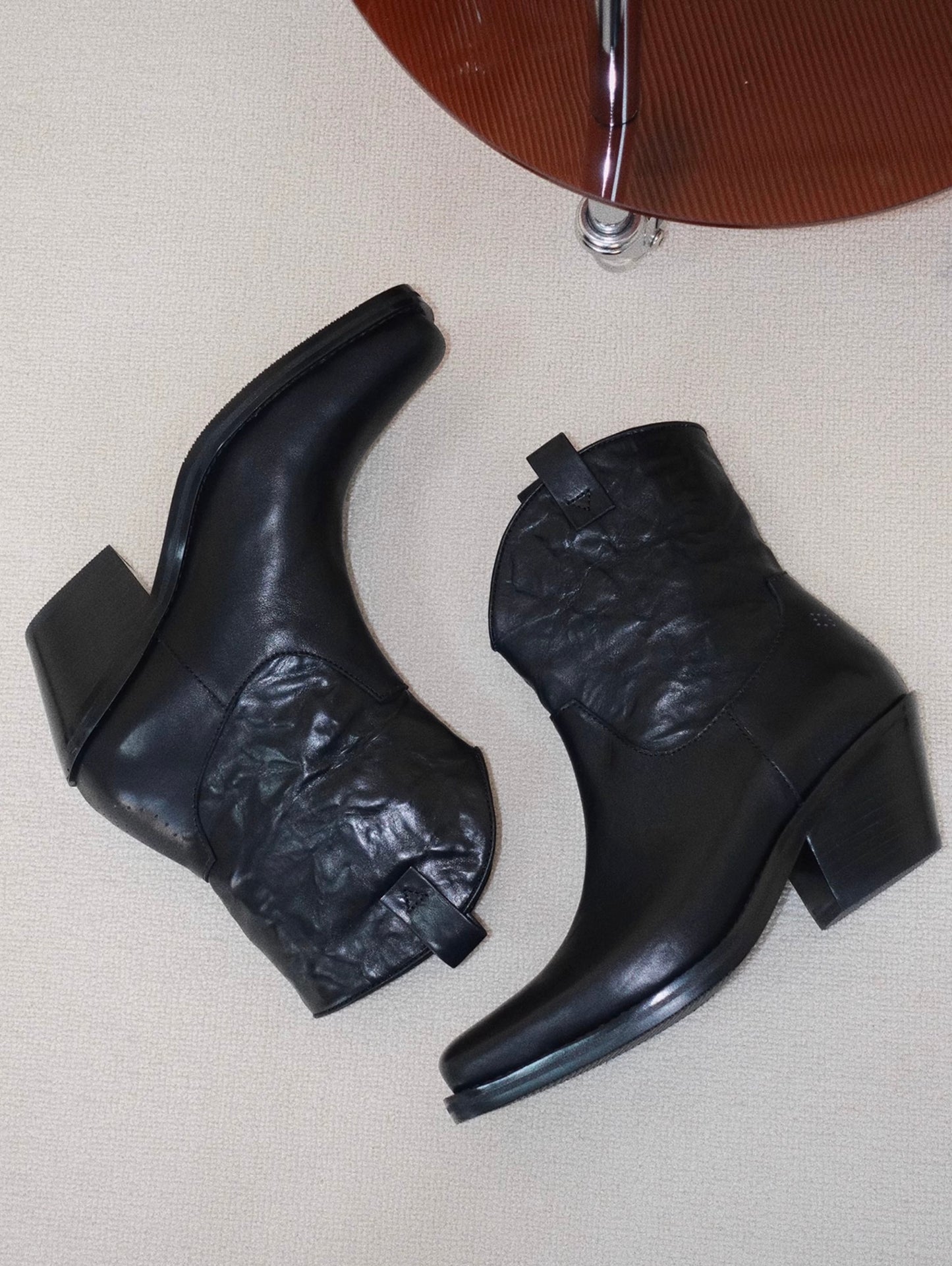 "Rebellious Lady" Women's Retro Square Toe Western Leather Boots in Black