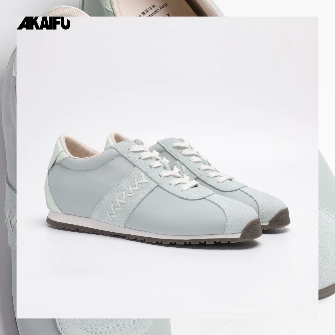 Lace-Up Suede Leather Thin Sole Sneakers with Elevated Insole in Mint Green