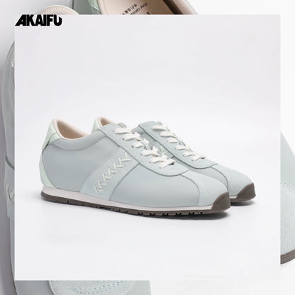 Lace-Up Suede Leather Thin Sole Sneakers with Elevated Insole in Mint Green
