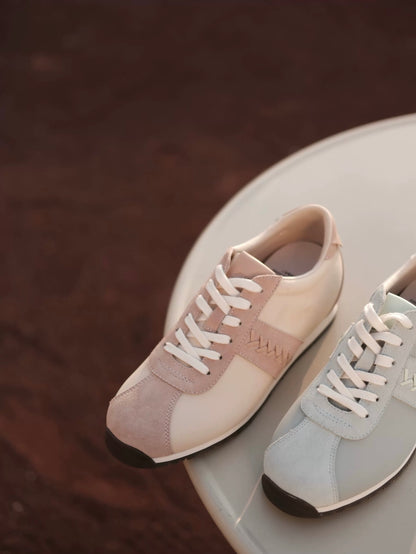 Lace-Up Suede Leather Thin Sole Sneakers with Elevated Insole in Mint Green