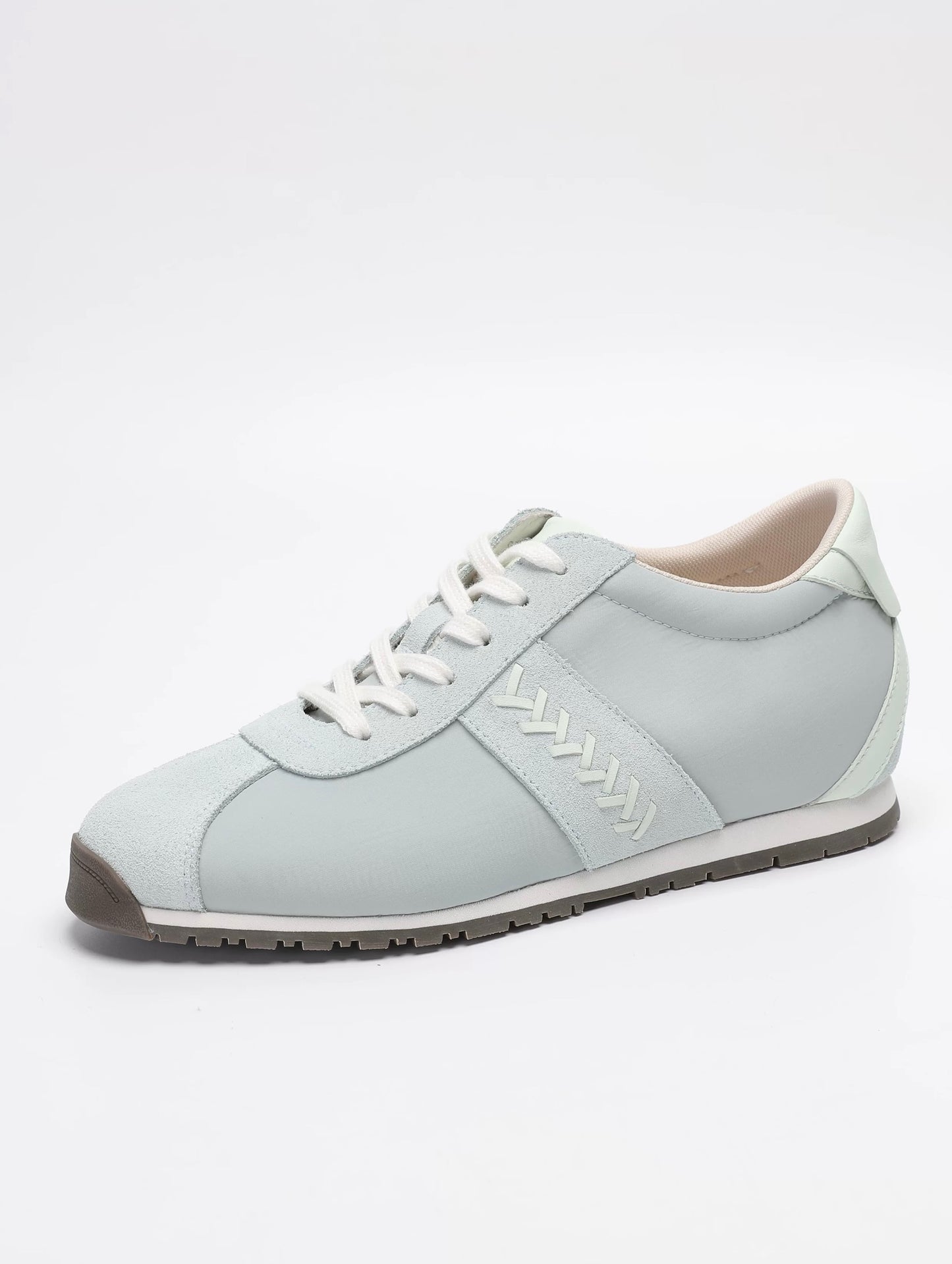 Lace-Up Suede Leather Thin Sole Sneakers with Elevated Insole in Mint Green