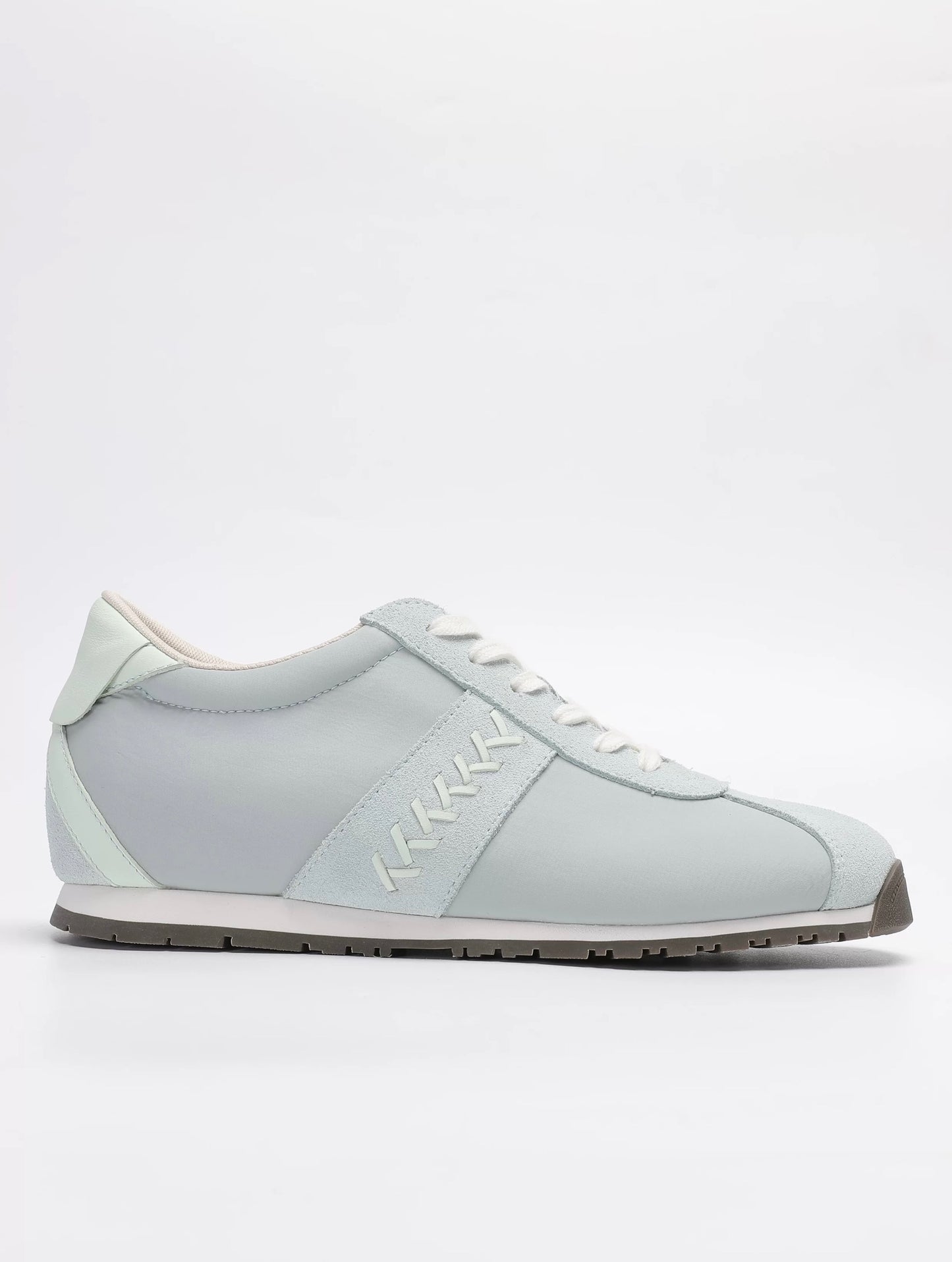 Lace-Up Suede Leather Thin Sole Sneakers with Elevated Insole in Mint Green