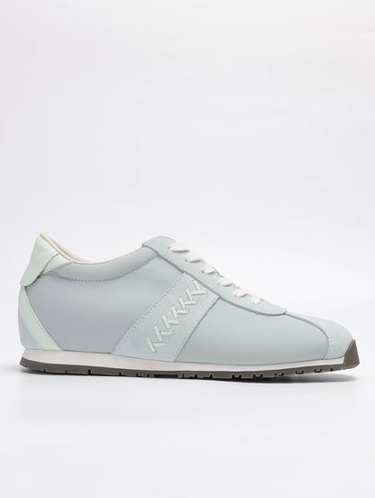 Lace-Up Suede Leather Thin Sole Sneakers with Elevated Insole in Mint Green