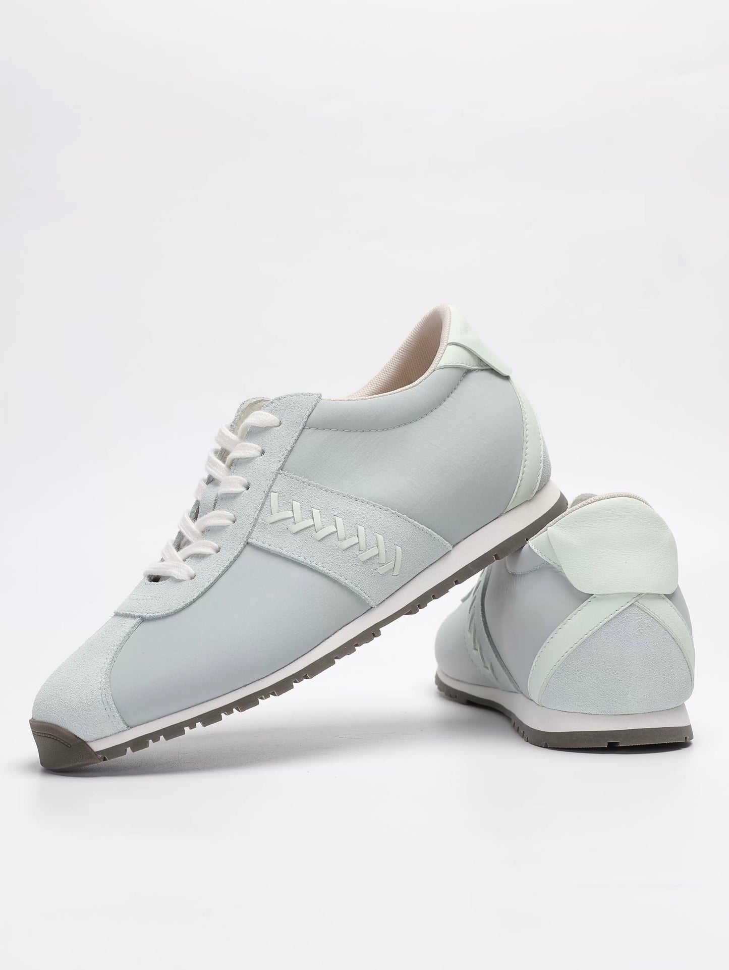 Lace-Up Suede Leather Thin Sole Sneakers with Elevated Insole in Mint Green
