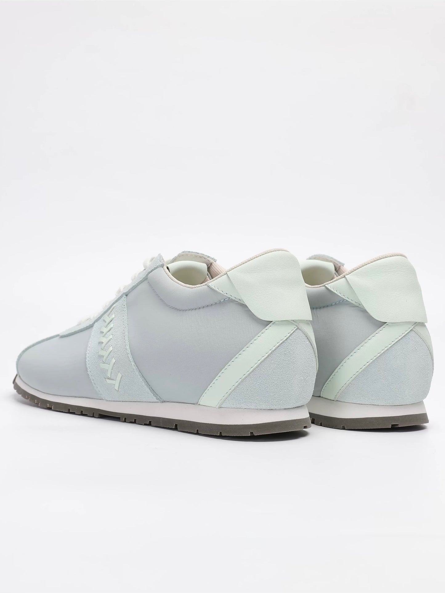Lace-Up Suede Leather Thin Sole Sneakers with Elevated Insole in Mint Green