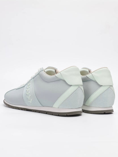 Lace-Up Suede Leather Thin Sole Sneakers with Elevated Insole in Mint Green