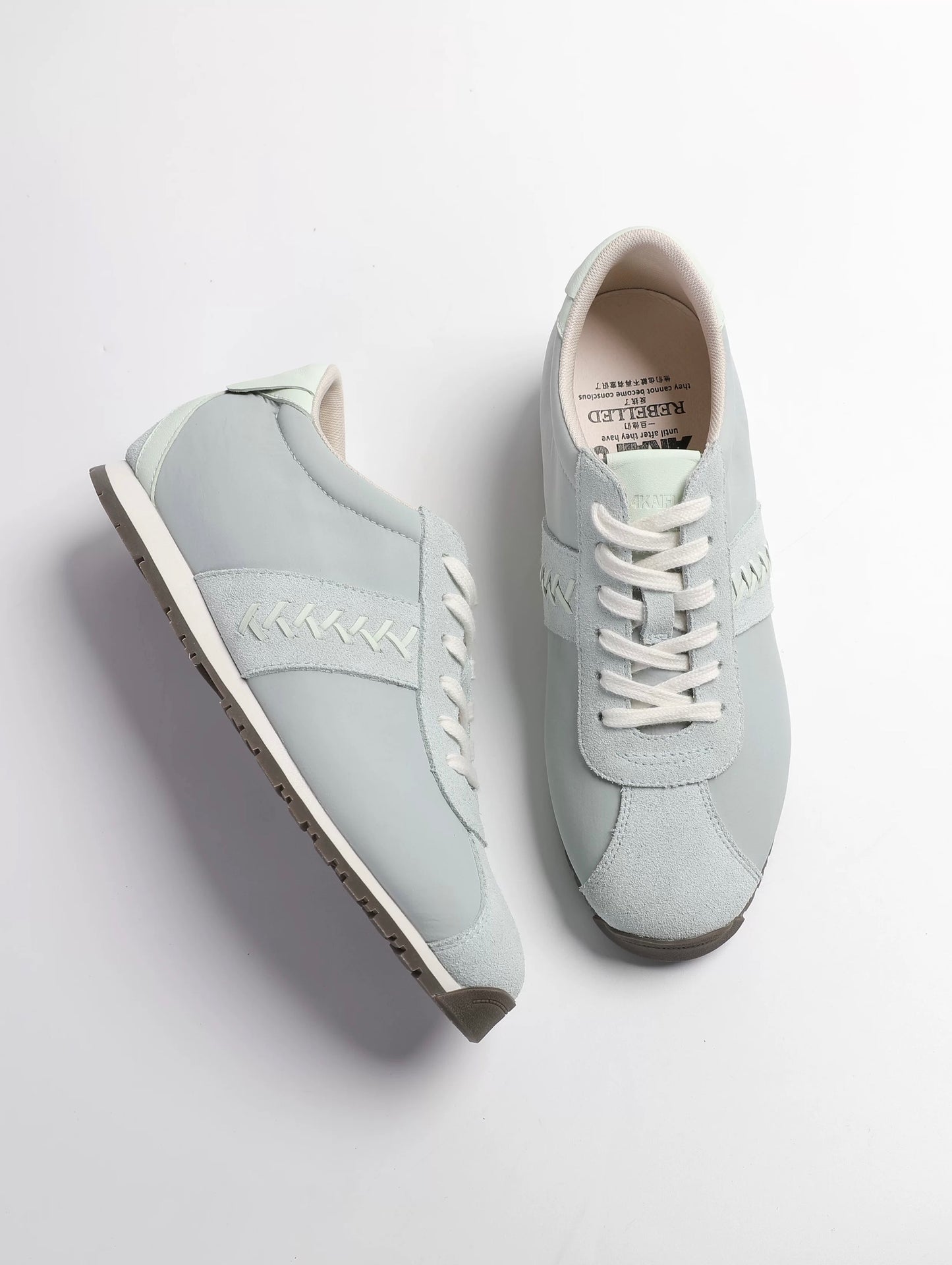 Lace-Up Suede Leather Thin Sole Sneakers with Elevated Insole in Mint Green