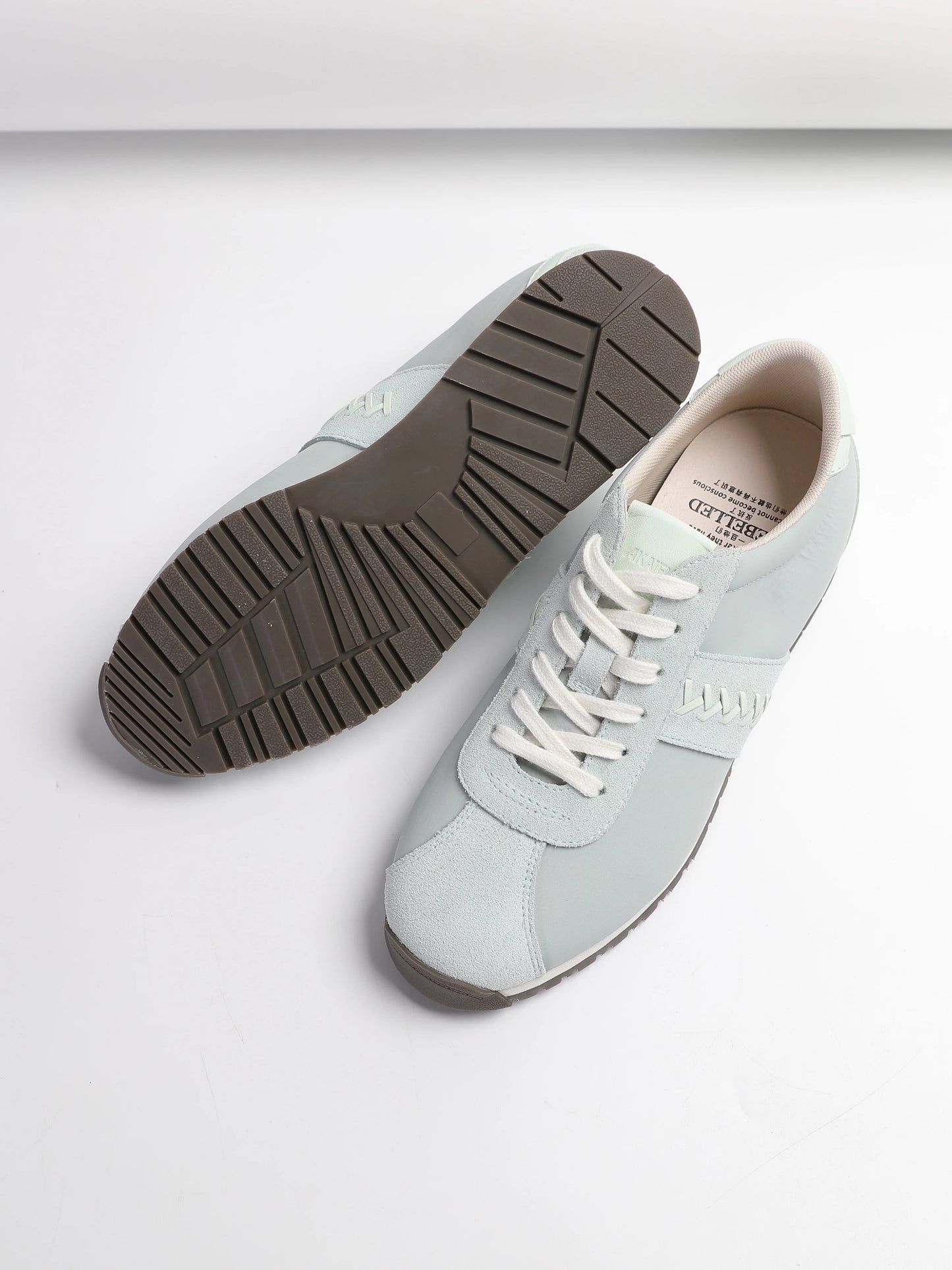 Lace-Up Suede Leather Thin Sole Sneakers with Elevated Insole in Mint Green