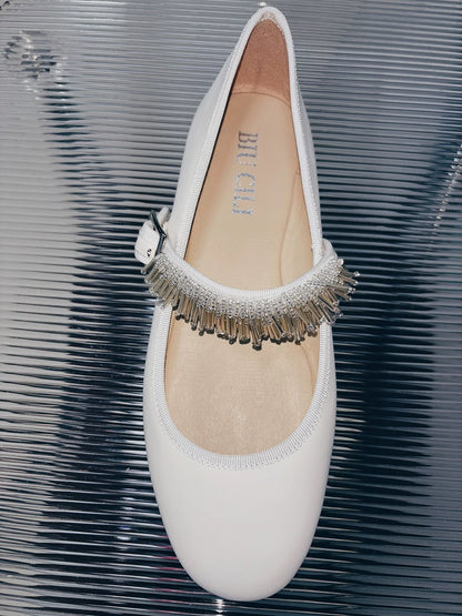 ShyShy Soft Leather Mary Jane Flats with Adjustable Strap