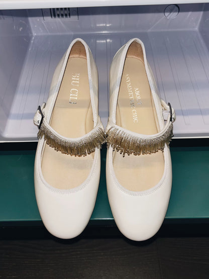 ShyShy Soft Leather Mary Jane Flats with Adjustable Strap