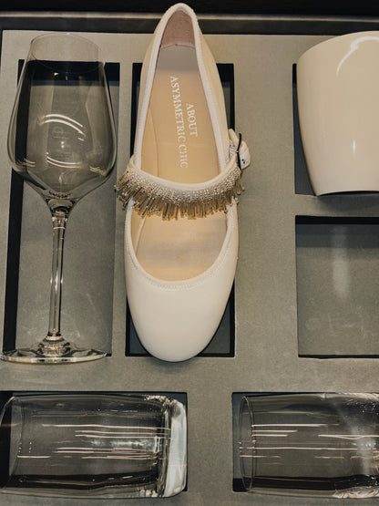 ShyShy Soft Leather Mary Jane Flats with Adjustable Strap
