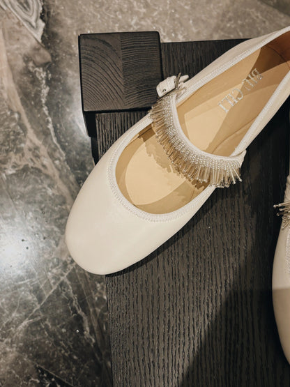 ShyShy Soft Leather Mary Jane Flats with Adjustable Strap