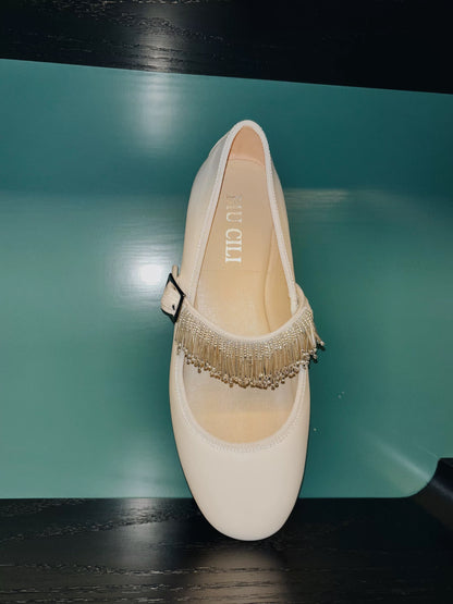 ShyShy Soft Leather Mary Jane Flats with Adjustable Strap
