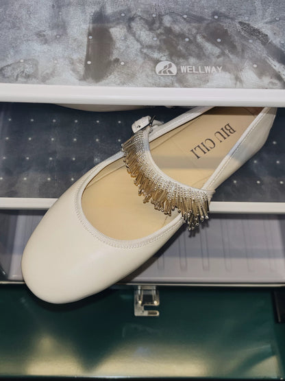 ShyShy Soft Leather Mary Jane Flats with Adjustable Strap