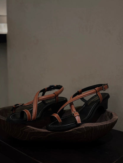 Sunset Stroll Summer Brown Strappy Leather Sandals with Low Heels