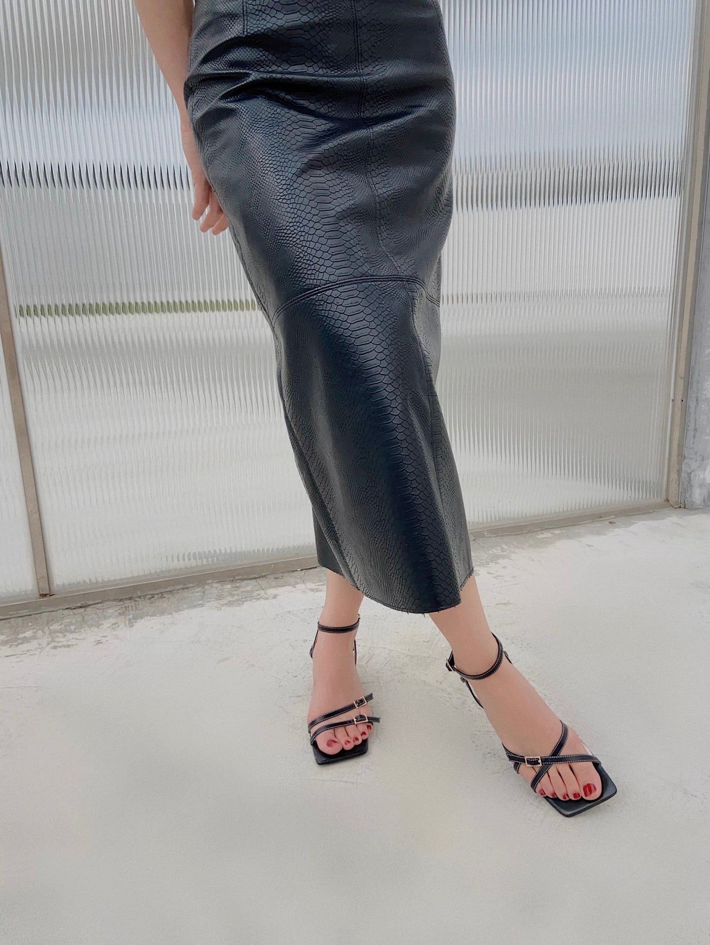 Minimalist Asymmetric Black Leather Sandals with Straps