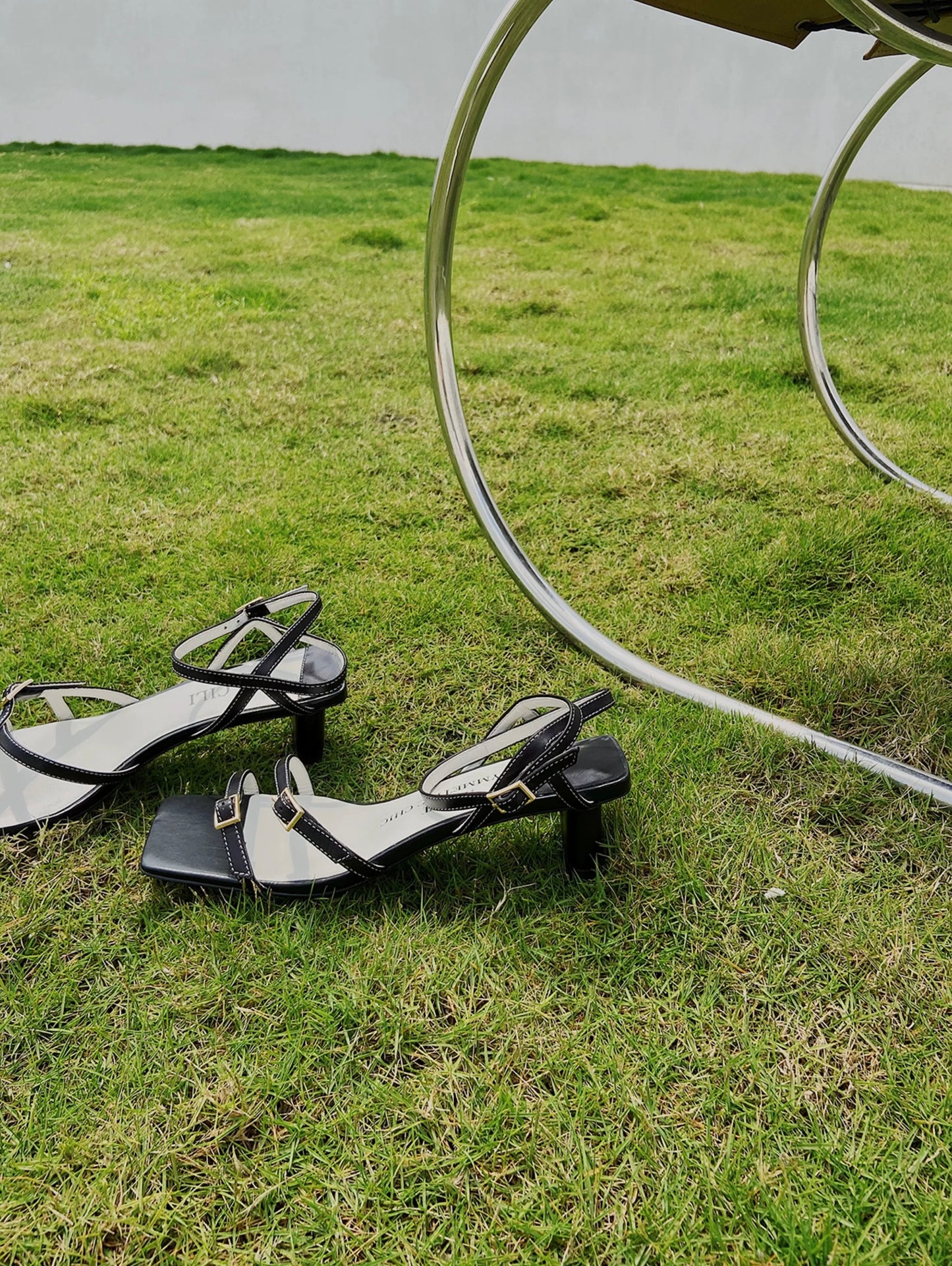 Minimalist Asymmetric Black Leather Sandals with Straps