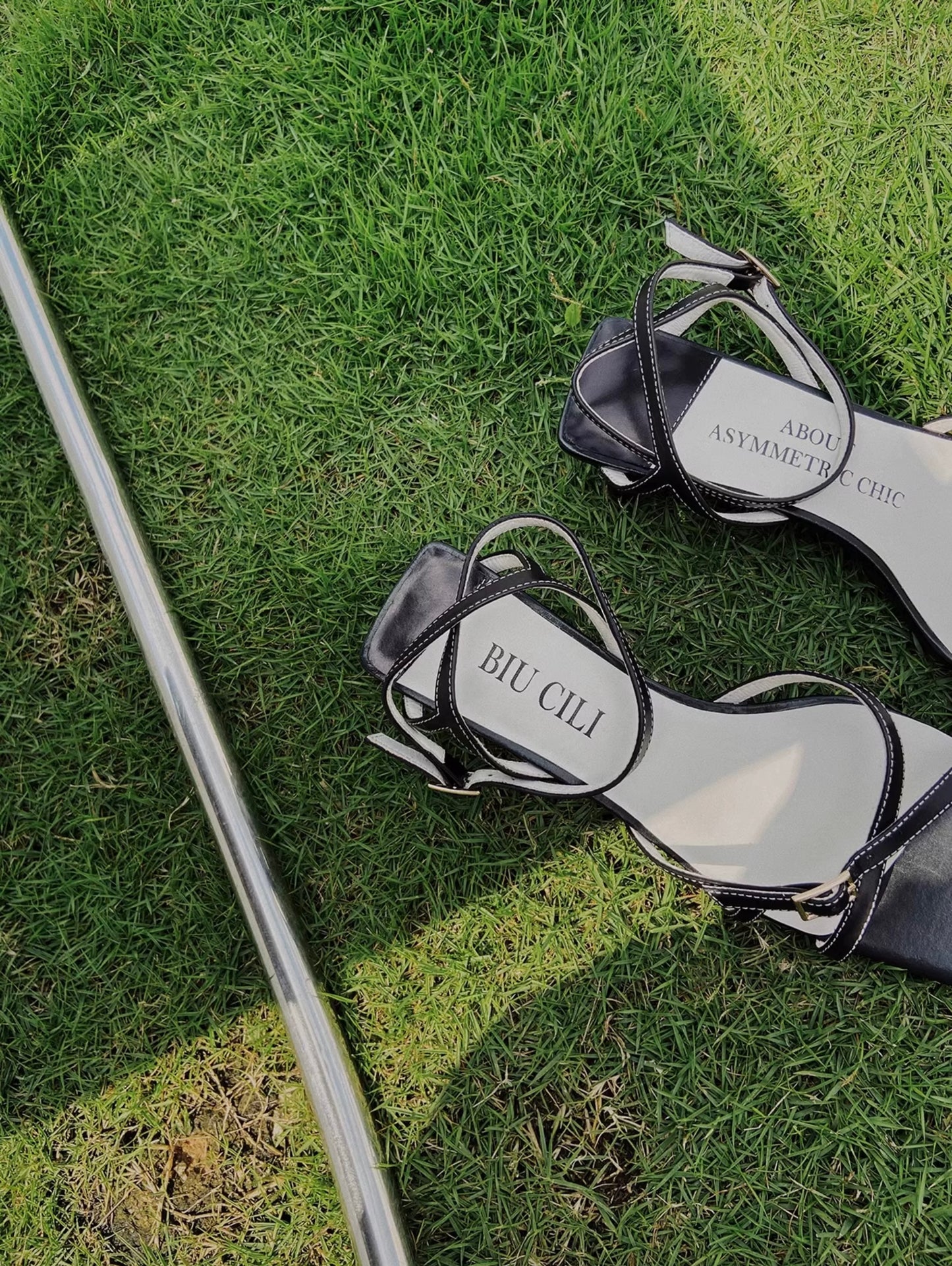 Minimalist Asymmetric Black Leather Sandals with Straps