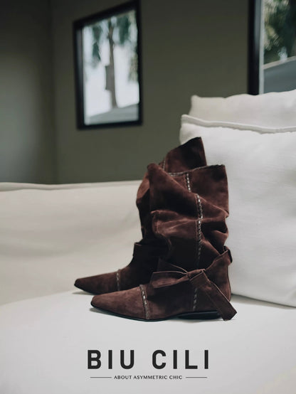 "Midnight Paris" Suede Slouch Mid-Calf Boots