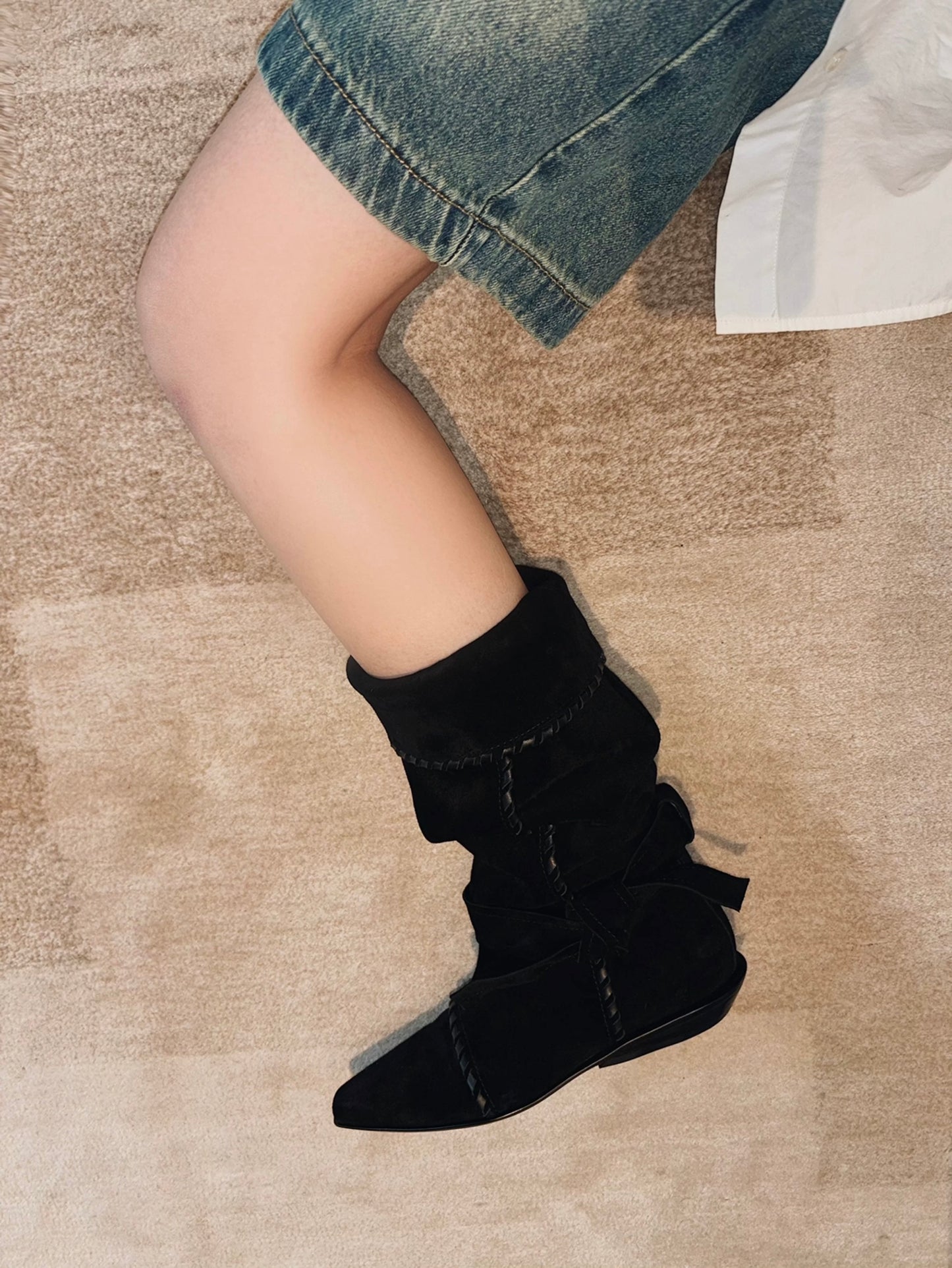 "Midnight Paris" Suede Slouch Mid-Calf Boots