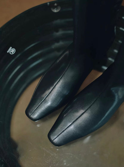 "Nightfall" Women's Minimalist Black Leather Tall Boots with Hidden Lift