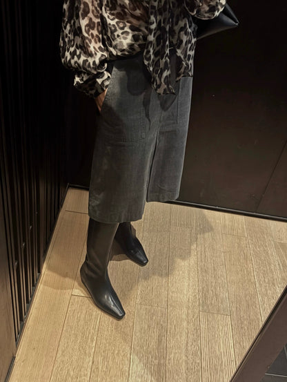 "Nightfall" Women's Minimalist Black Leather Tall Boots with Hidden Lift