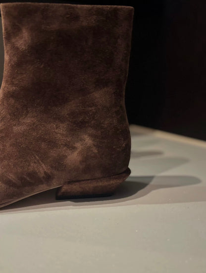 Women's Brown Suede Ankle Boots with Asymmetric Zipper