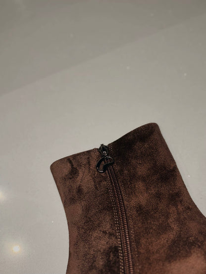 Women's Brown Suede Ankle Boots with Asymmetric Zipper