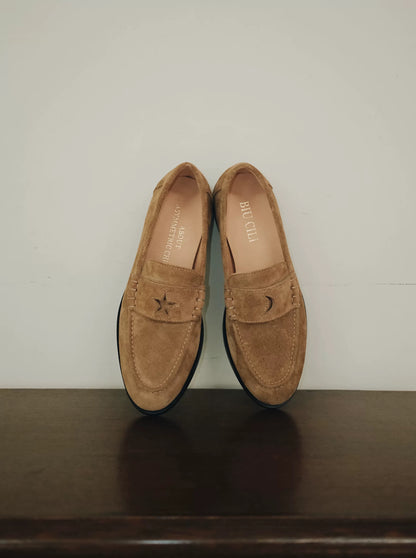 Star & Moon Minimalist Leather Loafers with Asymmetric Details