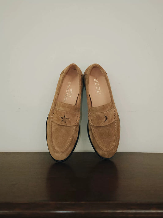 Star & Moon Minimalist Leather Loafers with Asymmetric Details