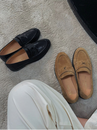 Star & Moon Minimalist Leather Loafers with Asymmetric Details