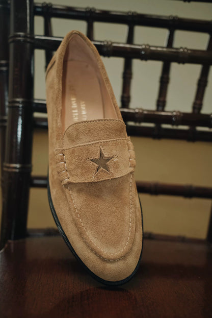 Star & Moon Minimalist Leather Loafers with Asymmetric Details