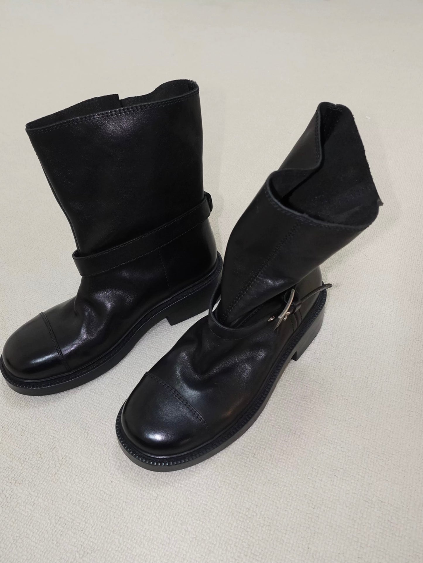 Black Leather Vintage Engineer Boots