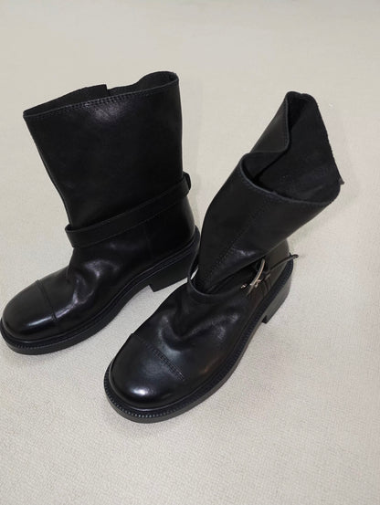 Black Leather Vintage Engineer Boots