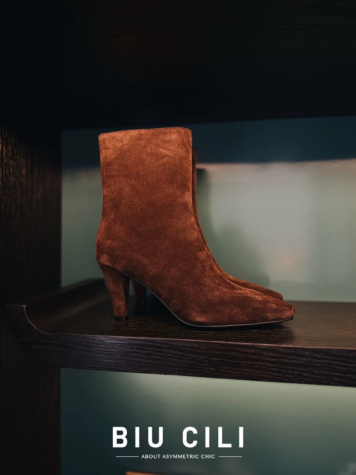 "Vesper" Women’s Dark Brown Suede Ankle Boots with Asymmetric Zipper