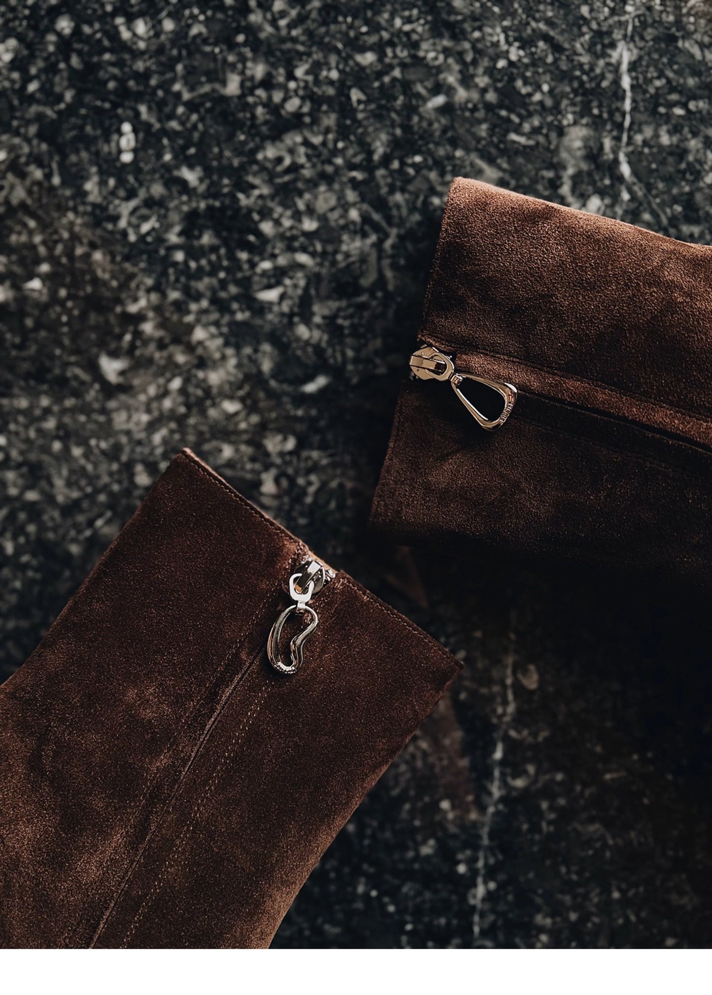 "Vesper" Women’s Dark Brown Suede Ankle Boots with Asymmetric Zipper