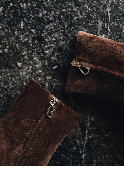 "Vesper" Women’s Dark Brown Suede Ankle Boots with Asymmetric Zipper