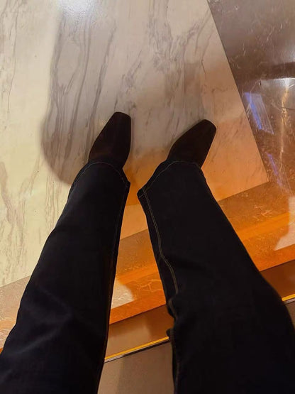 "Vesper" Women’s Dark Brown Suede Ankle Boots with Asymmetric Zipper