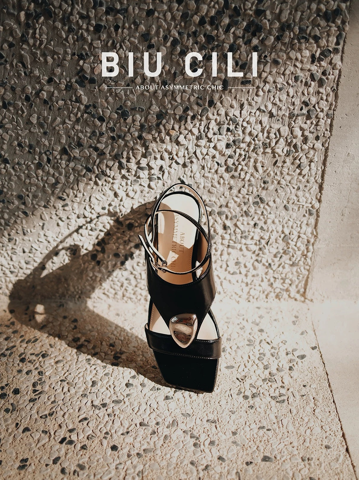 "Slow Time" Minimalist Leather Sandals with Sculptural Silver Detail