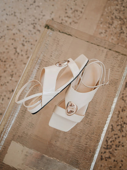 "Slow Time" Minimalist Leather Sandals with Sculptural Silver Detail