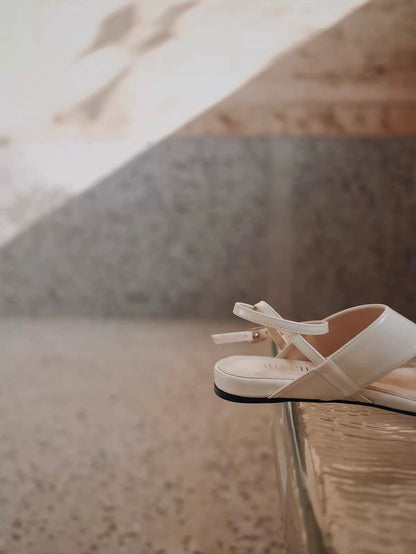 "Slow Time" Minimalist Leather Sandals with Sculptural Silver Detail
