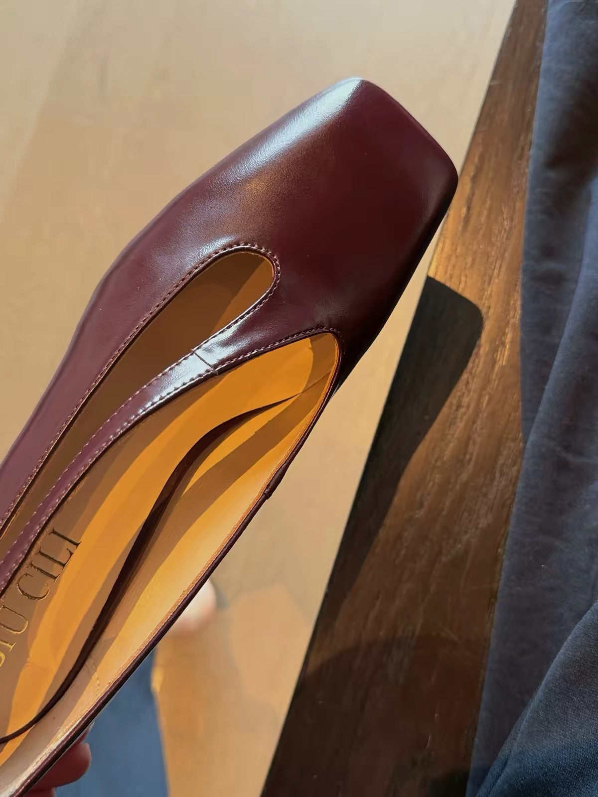 Sculpted Square Toe Cut-Out Leather Pumps with Mid Heel