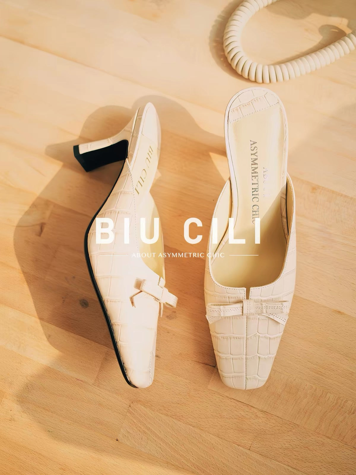Summer Square-Toe Leather Bow Mule Heels