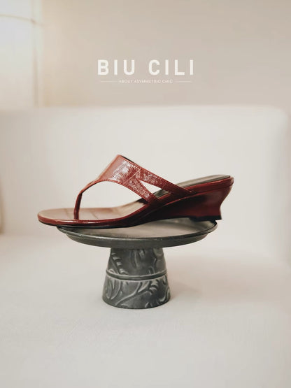 Summer Leather Wedge Heel Sandals