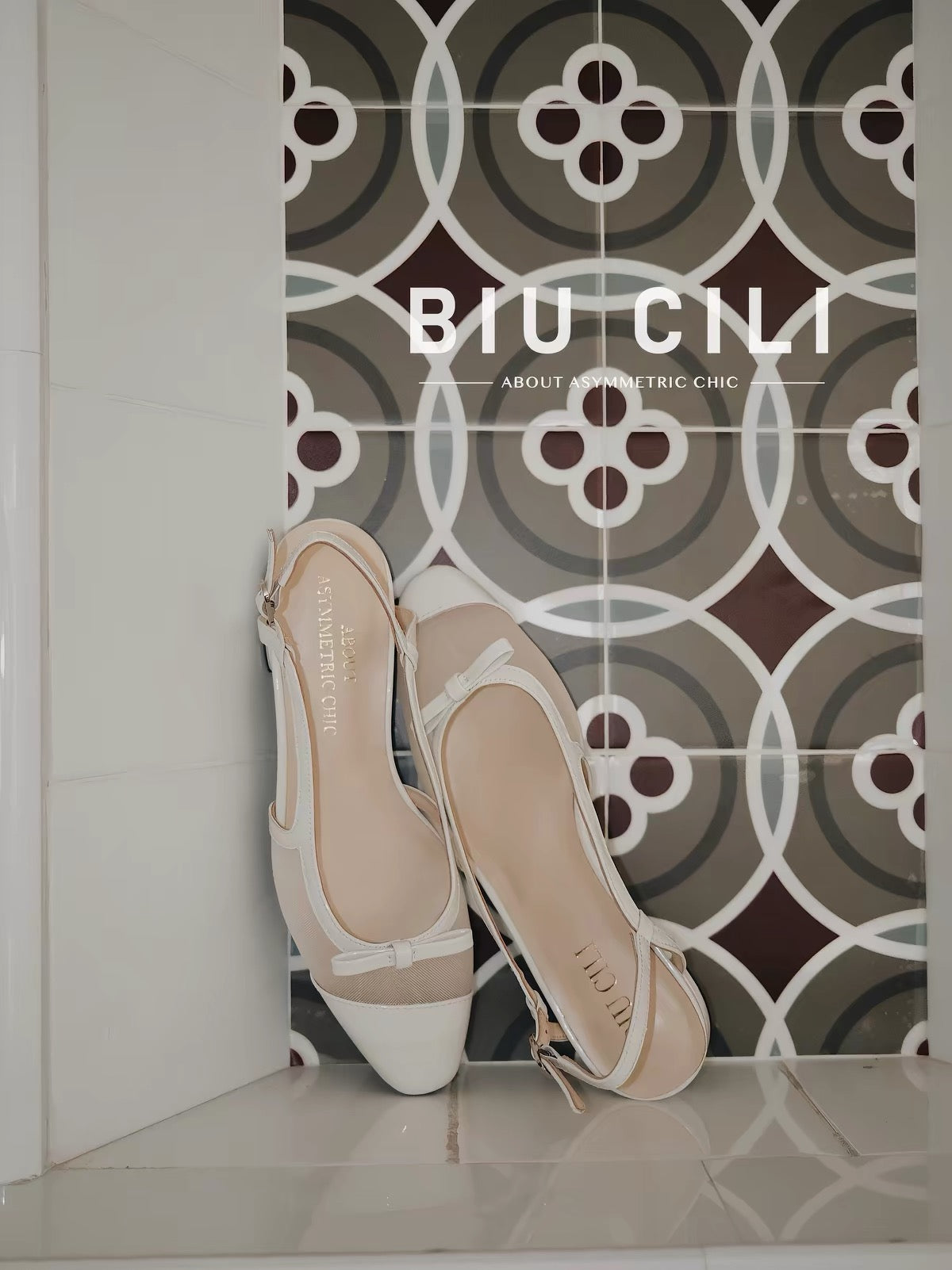 Asymmetric Mesh Slingback Flats