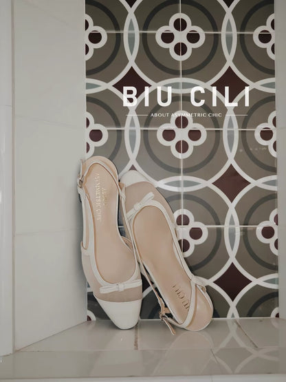Asymmetric Mesh Slingback Flats