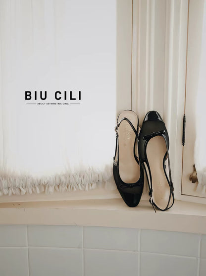 Asymmetric Mesh Slingback Flats